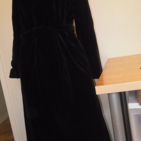Vintage Black 100% Cotton Velvet Maxi Long Coat Opera Trench Belted MEDIUM - Picture 6 of 9